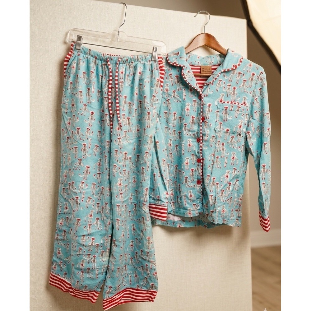 Munki Munki Pajamas Sock Monkey Pajama Set Top Pants Small Bamboo Flannel Soft